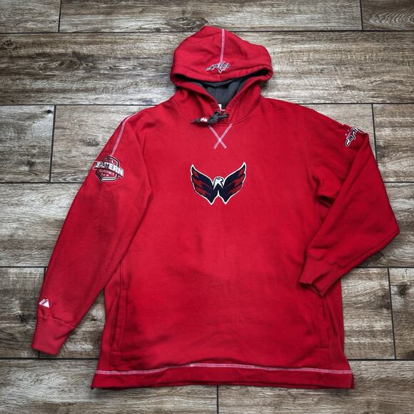 Majestic NHL Washington Capitals Hoodie Red Pullover Men's L Embroidered - Picture 14 of 14